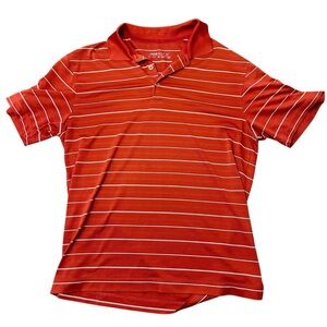Nike Men's Red and White Striped Polo Shirt